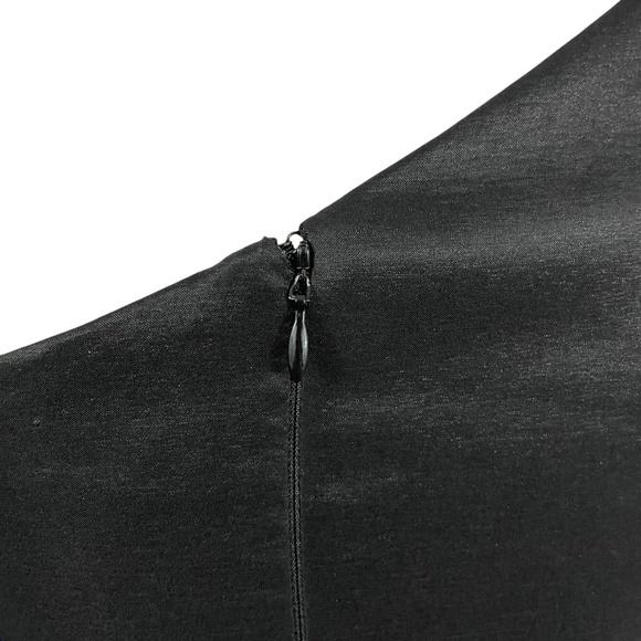 Cache One-Shoulder Striped Dress 8 bow taupe black short body on - Picture 11 of 11